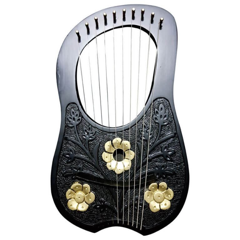 Lyre Harp Rosewood 10 Metal Strings Golden and Black