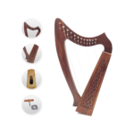 12-String Rosewood Irish Harp – Portable Celtic Instrument with Accessories