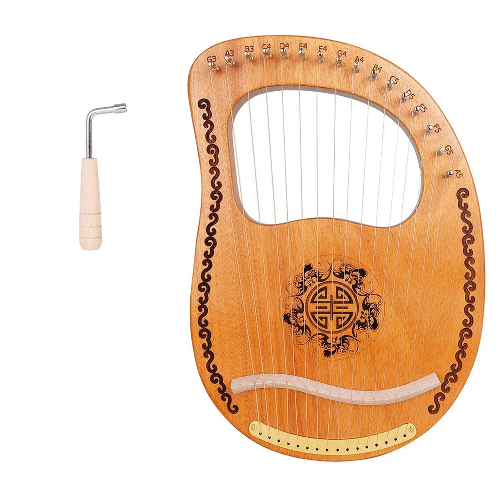 16 String Lyre Harp - Solid Mahogany Wood 16-Note Tuning Complete Kit with Tuning Wrench Musical Gift for Kid 16-String Mahogany Lyre Harp – Complete Tuning Kit Musical Gift for Beginners & Adults - Image 1