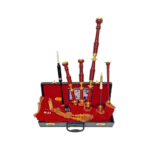 Handcrafted Highland mahogany all-gold bagpipes with hard case and instructor's book for high-quality Scottish instruments