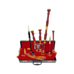 Highland mahogany all-gold bagpipes with hard case and instructor's book for high-quality Scottish instruments