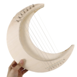 1Set Lightweight Wooden Lyre Harp 7-String Moon Design Portable Harp for Adults Beginners Warm Full Sound Musical