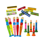 Wooden Cartoon Piccolo & Harmonica & Trumpet, Wooden Musical Instrument Toys for Kid, Music Early Educational Toys for Children