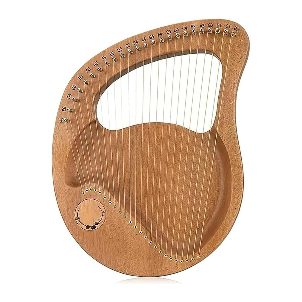 24-String Lyre Harp, Solid Mahogany Wood, for Beginners, Adults, Children's Music Lover, with Tuning Binder, Replacement String and Musical Tutorial(A) 24-String Mahogany Lyre Harp – Portable Instrument Kit - Image 1