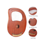 LIEKE 16-String Mahogany Lyre Harp – Portable Instrument with Bag & Tuning Wrench - Image 2