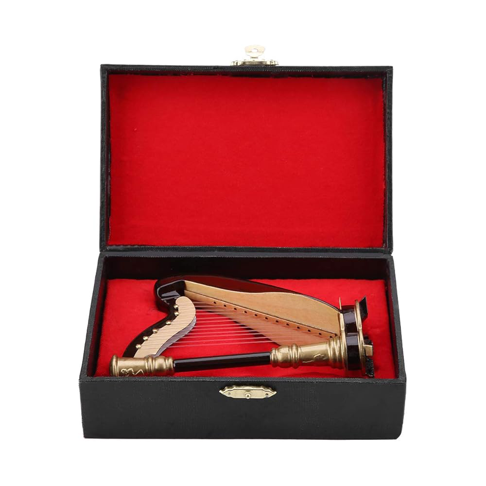 Joyzan Miniature Harp Model, Wooden Musical Instrument Dollhouse Mini Retro Display Harp Figurine Antique Replica Statue Table Collectible Ornament Party Decoration Storage Box Case Home Office Decor Joyzan Mini Wooden Harp Model – Retro Decorative Figurine - Image 1