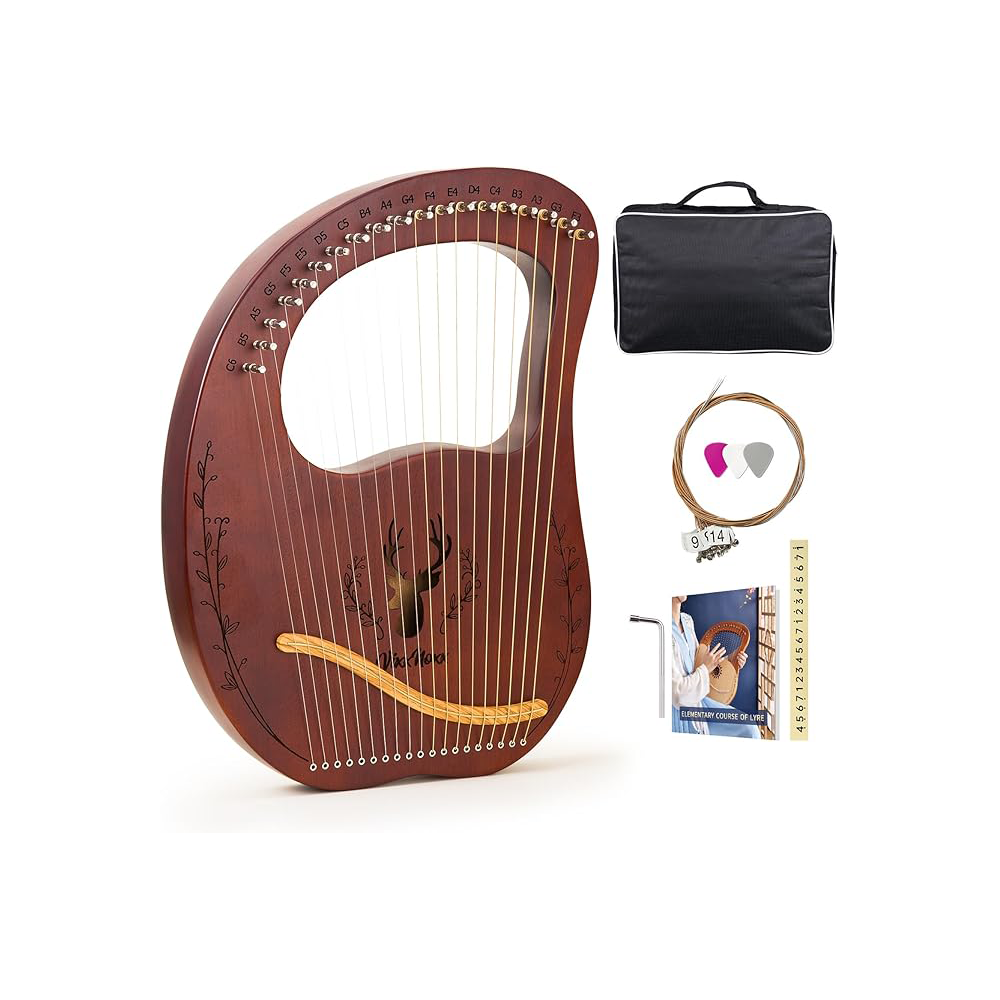 Lyre Harp, 19-String Mahogany Lyra Harp Kit, Stringed Musical Instruments with Tuning Wrench Bag Instructions Extra Strings for Beginners Adults 19-String Mahogany Lyre Harp Kit – Portable Instrument Set - Image 1
