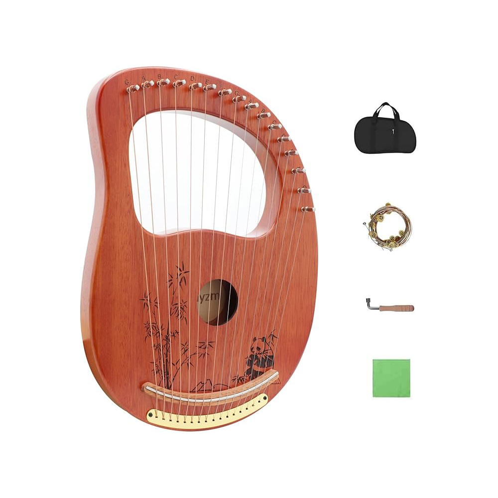 Rayzm Lyre Harp, Solid Wood Mahogany Lyre Musical Instrument, Portable 16 Metal Strings Lye Harp for Adult Beginners Rayzm 16-String Mahogany Lyre Harp - Image 1