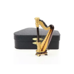 Mini Wooden Harp with Case – Collectible Dollhouse Instrument Ornament